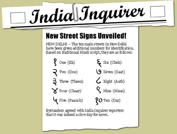 India Inquirer newspaper clipping: 'New Street Signs Unveiled!'