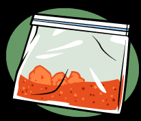 Ziplock bag containing red rocks and dust