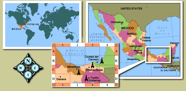 Map of the world with details of Mexico